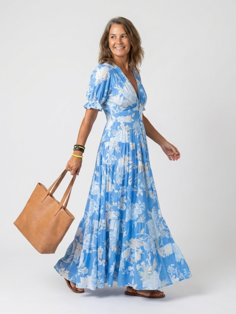 Brunhilde | Damen V-Ausschnitt Blumen Midi Kleid - Pink - Image 4