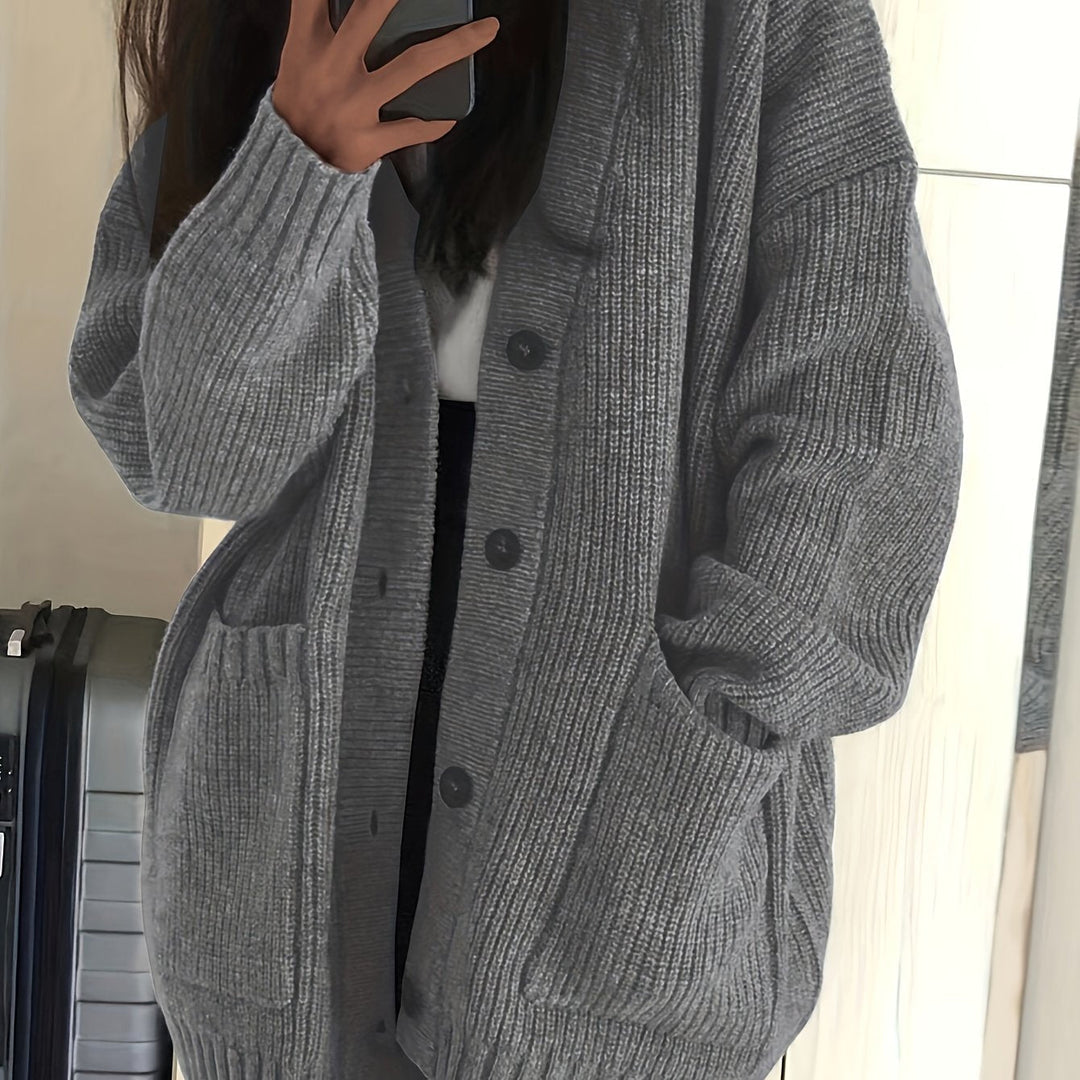 Brunike | Damen Oversize Strickjacke mit Knopfleiste - Olive Green - Image 11