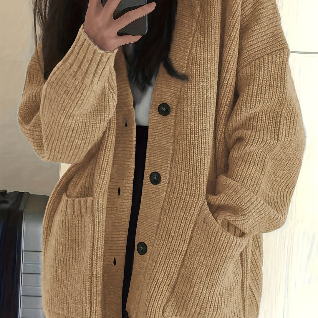 Brunike | Damen Oversize Strickjacke mit Knopfleiste - Olive Green - Image 13