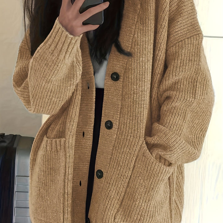 Brunike | Damen Oversize Strickjacke mit Knopfleiste - Olive Green - Image 13