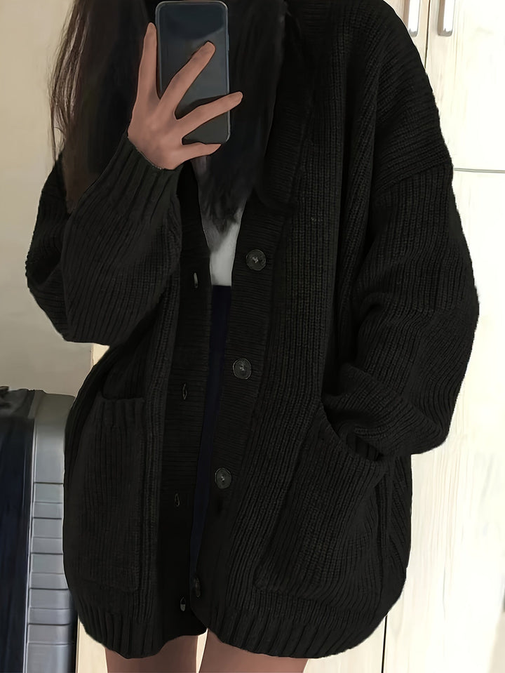 Brunike | Damen Oversize Strickjacke mit Knopfleiste - Olive Green - Image 3