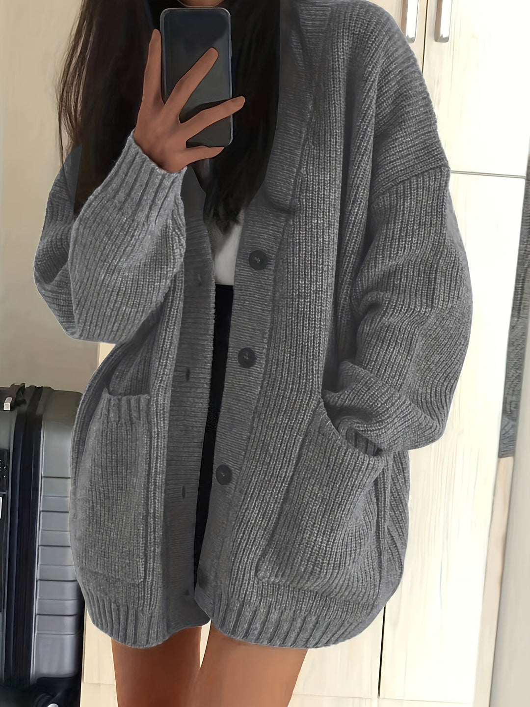Brunike | Damen Oversize Strickjacke mit Knopfleiste - Olive Green - Image 5