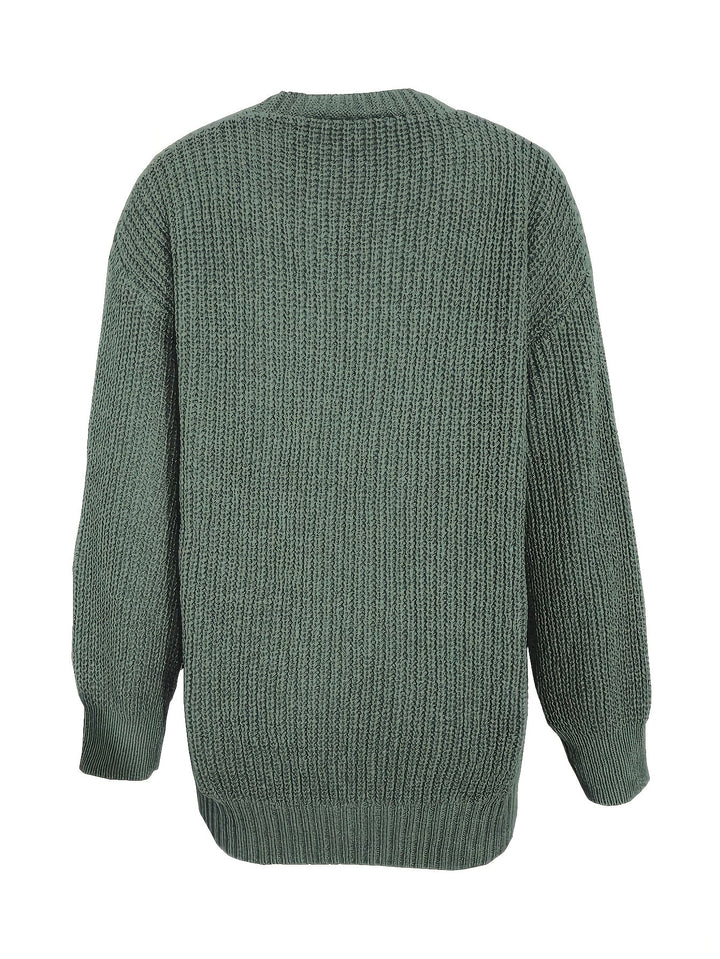Brunike | Damen Oversize Strickjacke mit Knopfleiste - Olive Green - Image 7