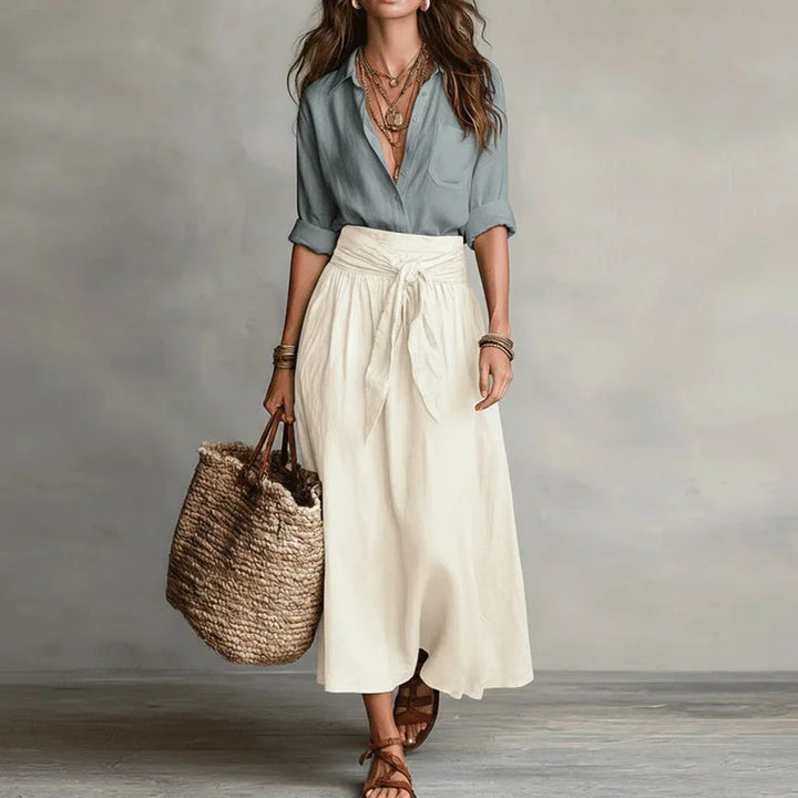 Brunilda | Damen Zweiteiliges Set Bluse Rock - Beige - Image 1
