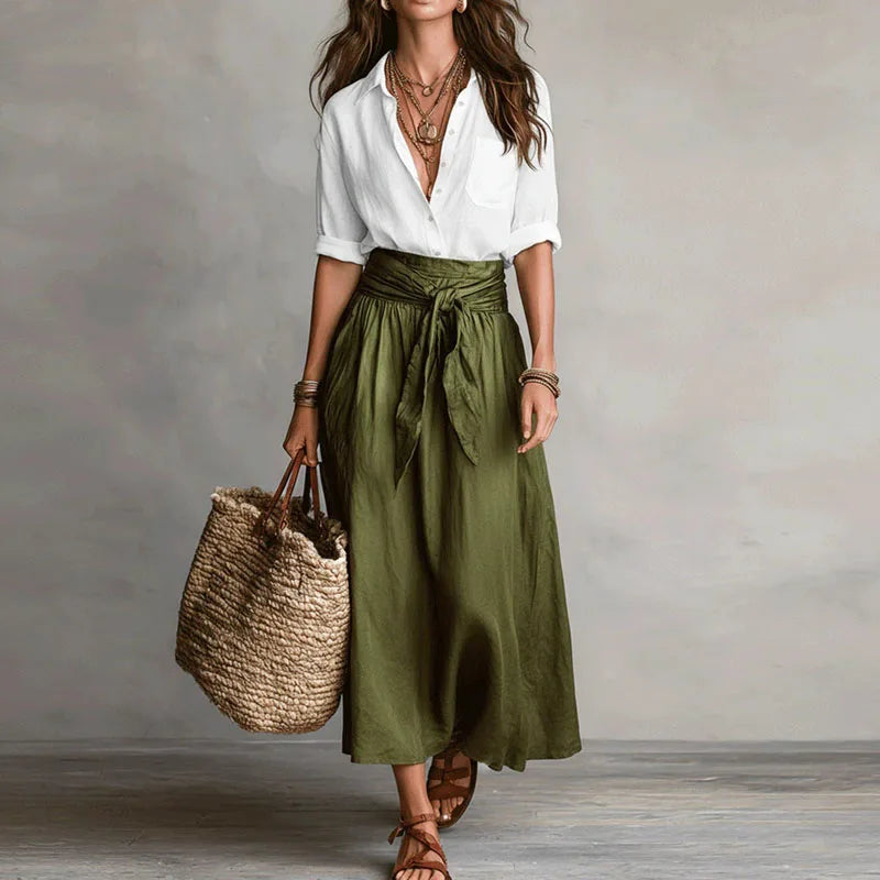 Brunilda | Damen Zweiteiliges Set Bluse Rock - Beige - Image 3