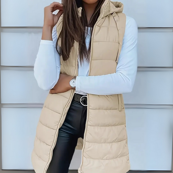 Brunora | Damen Lange Steppweste mit Kapuze - Black - Image 6