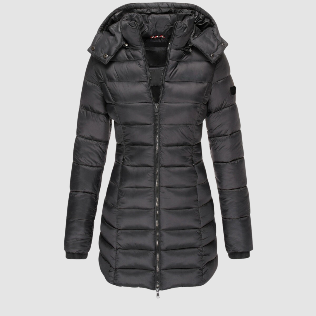 Brunwike | Damen Lange Steppjacke mit Kapuze - Dark Grey - Image 1