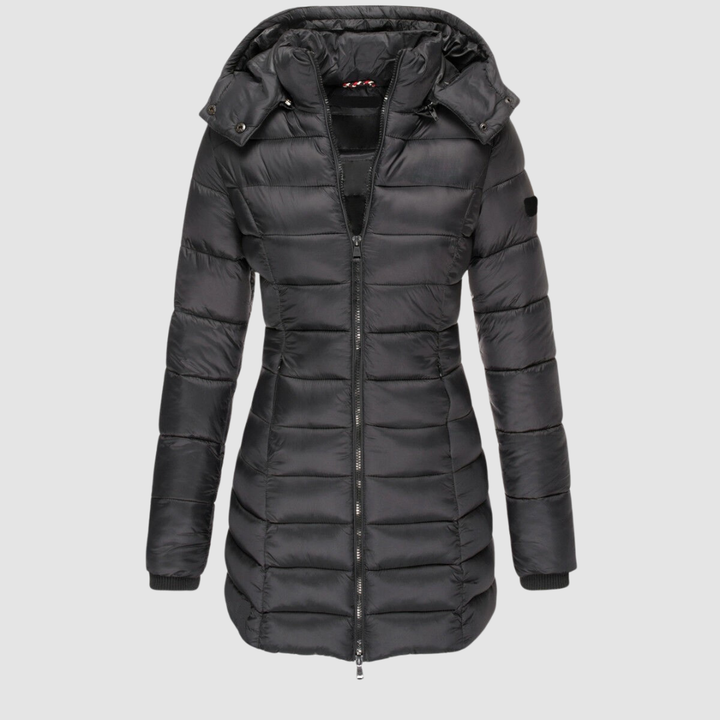 Brunwike | Damen Lange Steppjacke mit Kapuze - Dark Grey - Image 1