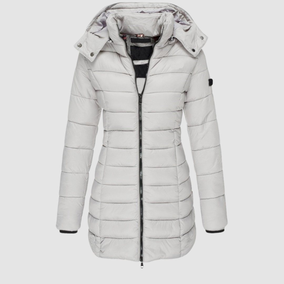 Brunwike | Damen Lange Steppjacke mit Kapuze - Dark Grey - Image 2