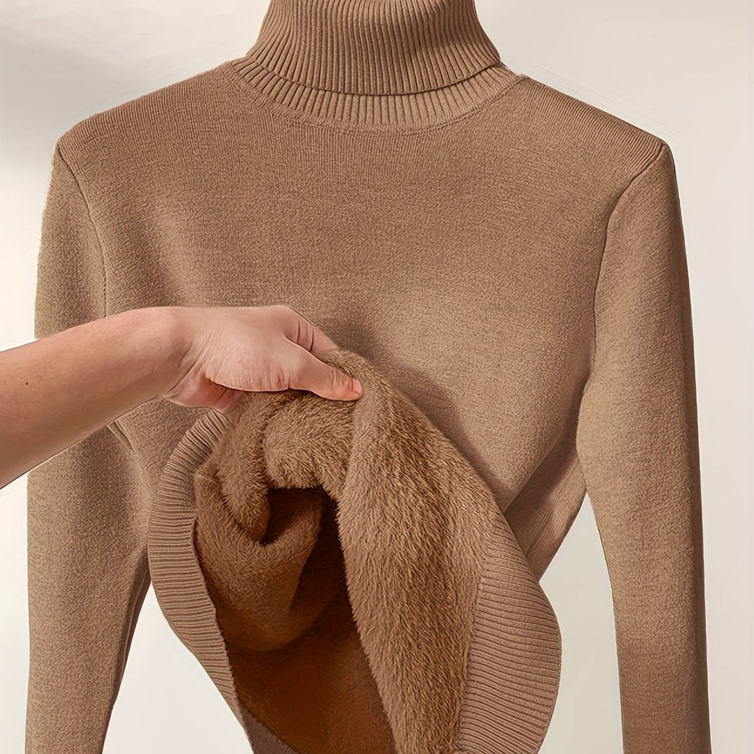 Brynhild | Damen Rollkragenpullover gefüttert Strickpullover - Camel - Image 1