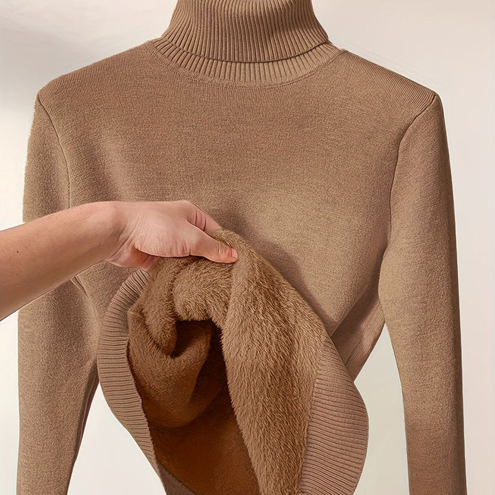 Brynhild | Damen Rollkragenpullover gefüttert Strickpullover - Camel - Image 1