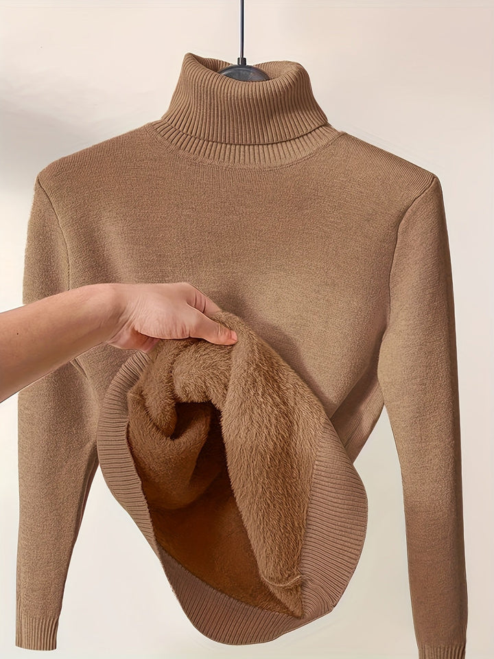 Brynhild | Damen Rollkragenpullover gefüttert Strickpullover - Camel - Image 2
