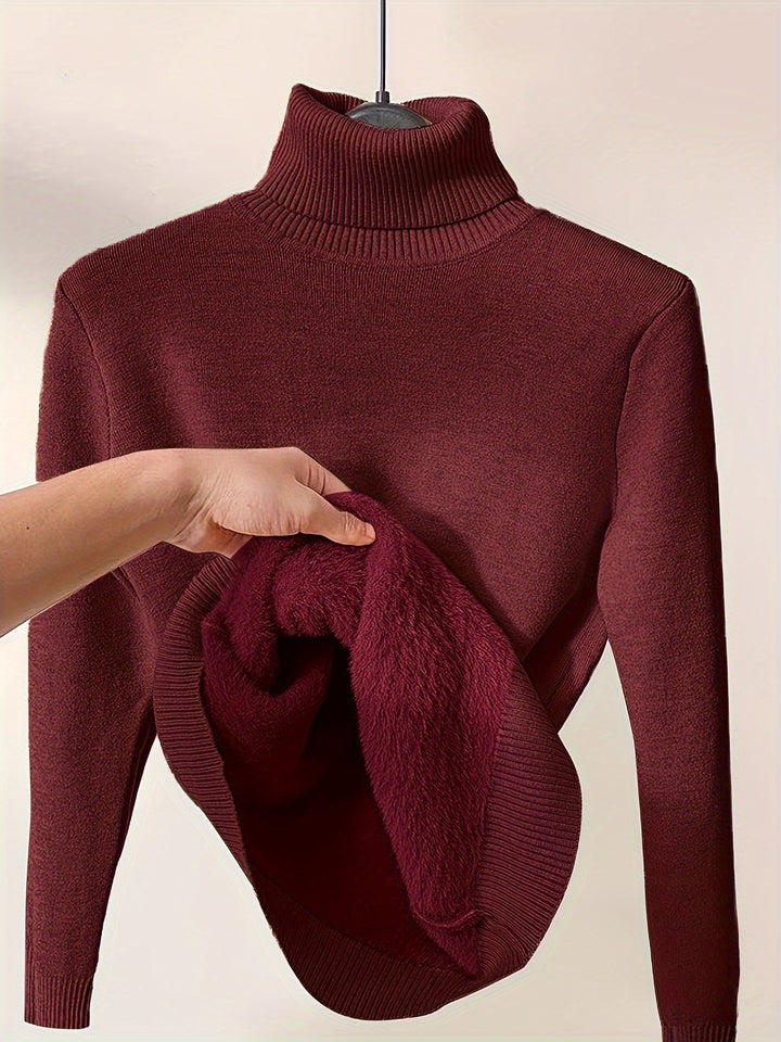 Brynhild | Damen Rollkragenpullover gefüttert Strickpullover - Camel - Image 26