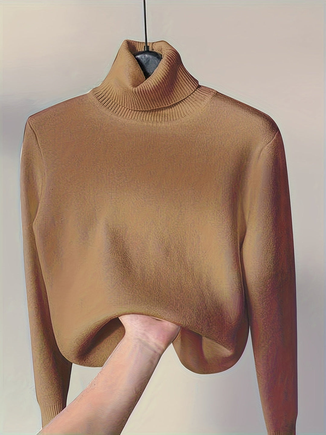 Brynhild | Damen Rollkragenpullover gefüttert Strickpullover - Camel - Image 5