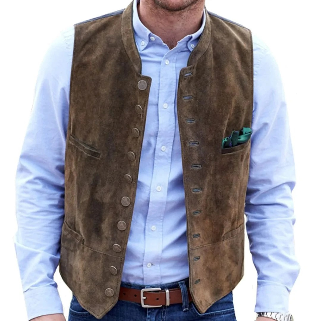 Burkhard | Herren Trachtenweste Lederweste Tracht - Brown - Image 1
