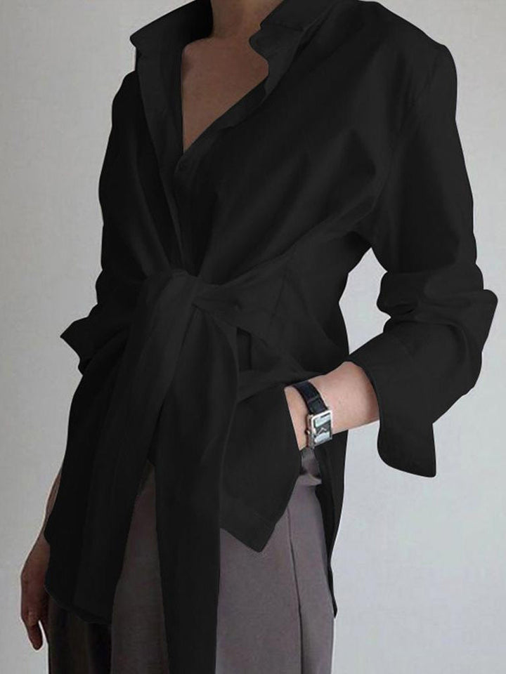 Elena | Damen Hemdbluse mit Bindegürtel, Langarm oversized