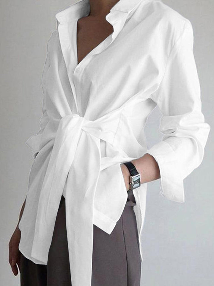 Elena | Damen Hemdbluse mit Bindegürtel, Langarm oversized