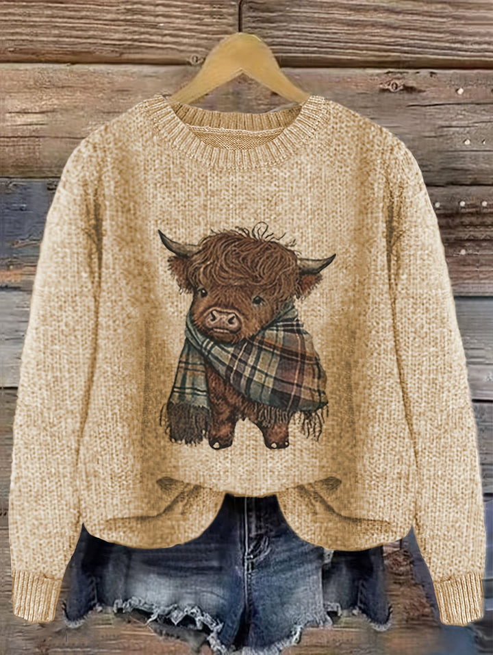 Hildveke | Damen Strickpullover Highland Kuh Motiv