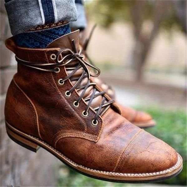 Kelvin | Herren Leder Schnürstiefel Cap-Toe Hoher Schaft Cognac