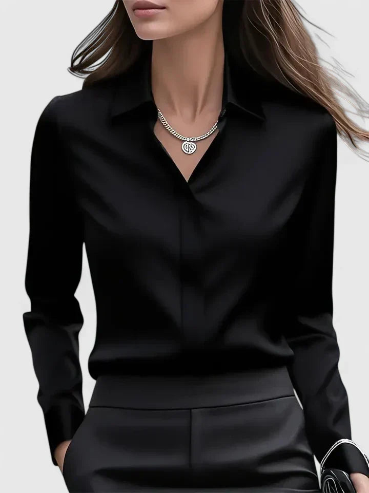 Viana | Damen Satin Bluse Langarm Hemdkragen Elegante Bluse