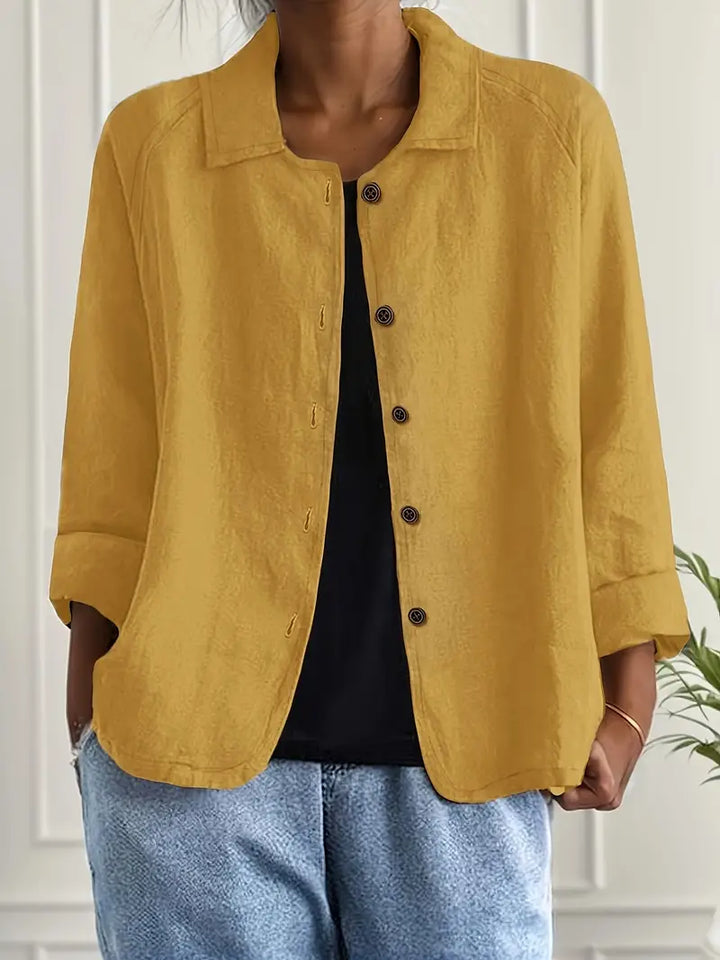 Ally | Damen bluse Langarm Lockere Passform Knopfleiste