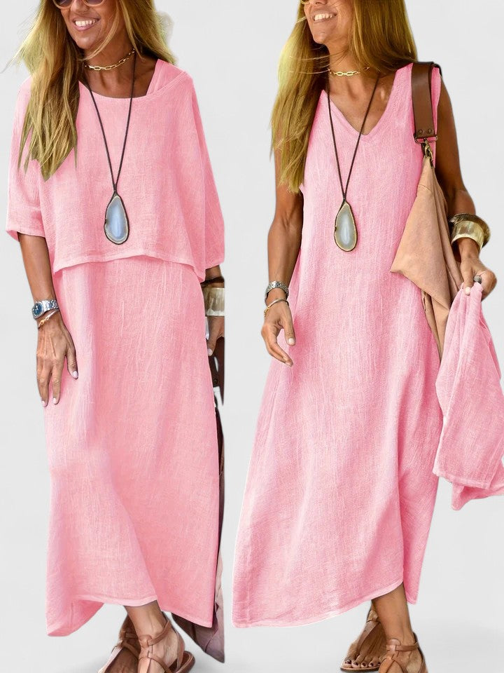 Sandy | Damen Zweiteiler Maxikleid mit Top Optik Sommeroutfit