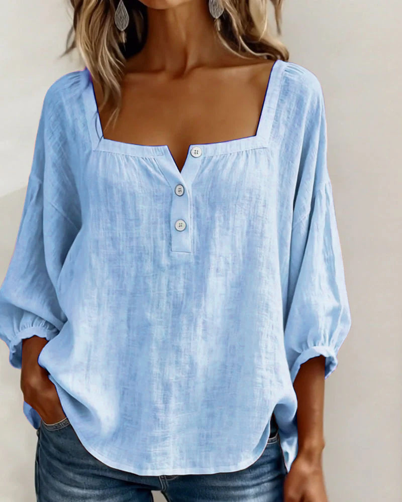 Emma | Damen Bluse Eckiger Ausschnitt 3/4-Arm Puffärmel