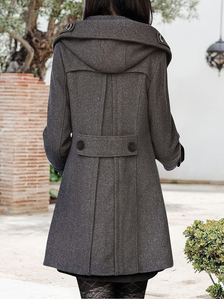 Gerswinda | Damen Zweireihiger Mantel Midi-Länge - Black - Image 9