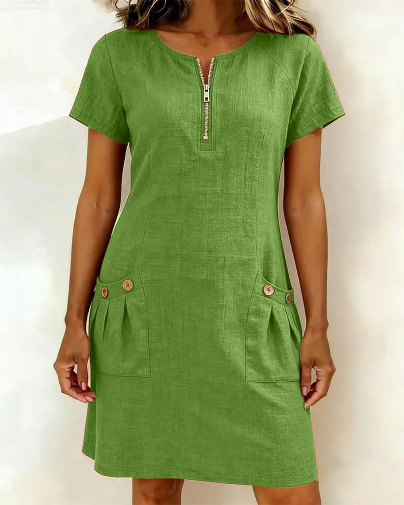 Mia | Damen kleid Kurzarm A-Linie mit Reißverschluss