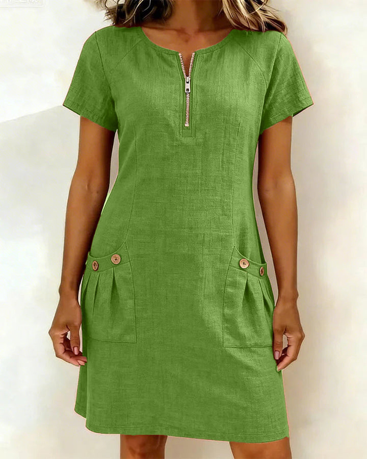 Mia | Damen kleid Kurzarm A-Linie mit Reißverschluss
