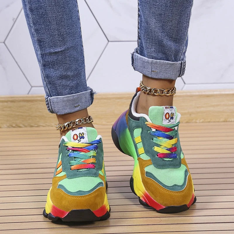 Raya | Damen Chunky Sneaker Bunt Plateau Turnschuhe Regenbogen