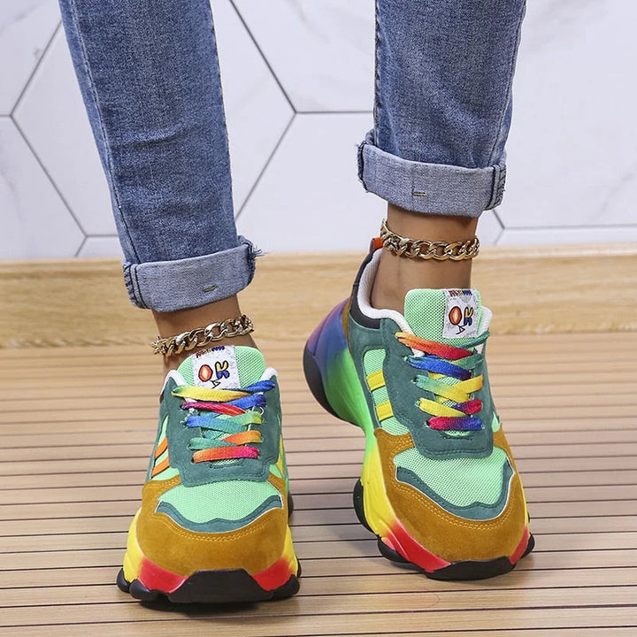 Raya | Damen Chunky Sneaker Bunt Plateau Turnschuhe Regenbogen