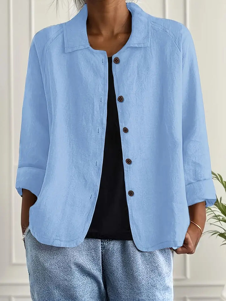Ally | Damen bluse Langarm Lockere Passform Knopfleiste