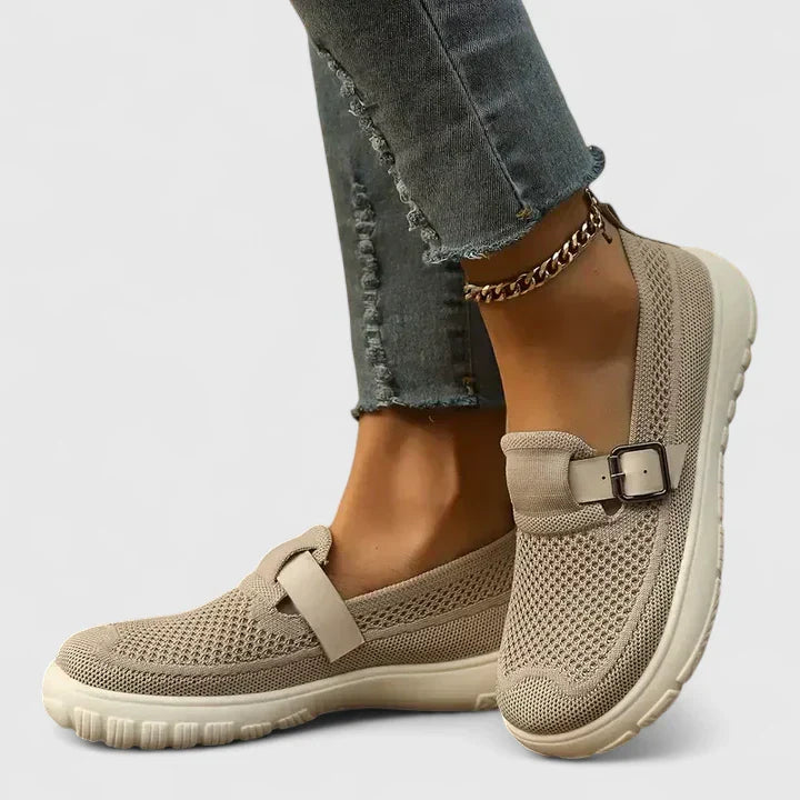 Hailey | Damen Mesh Sneaker Slip-On Schnalle Flache Schuhe Komfort