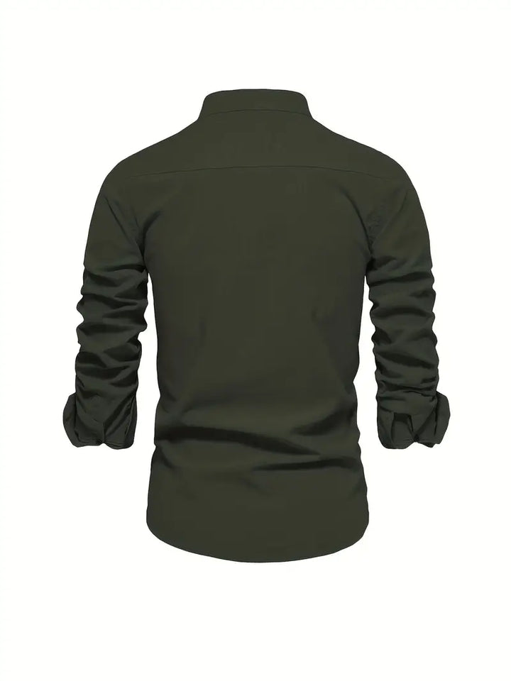 Fello | Herren Stehkragen Hemd Langarm Slim Fit Freizeithemd