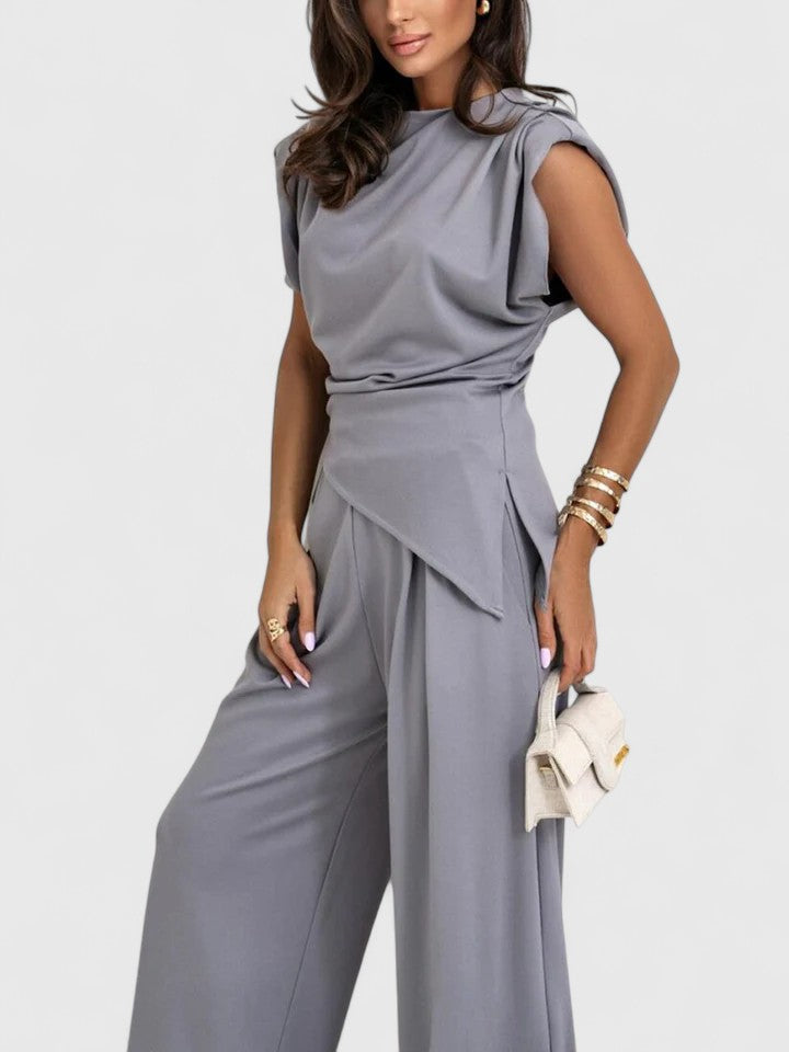 Ivory | Damen Zweiteiler Ärmellos Top und Weite Hose Set Elegant