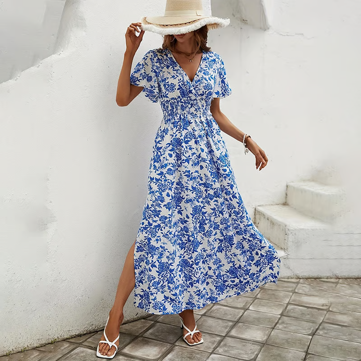 Calista | Damen V-Ausschnitt Blumendruck Maxikleid - Floral - Image 1