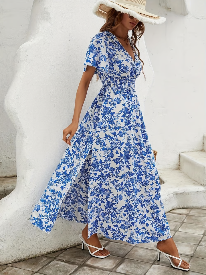 Calista | Damen V-Ausschnitt Blumendruck Maxikleid - Floral - Image 5