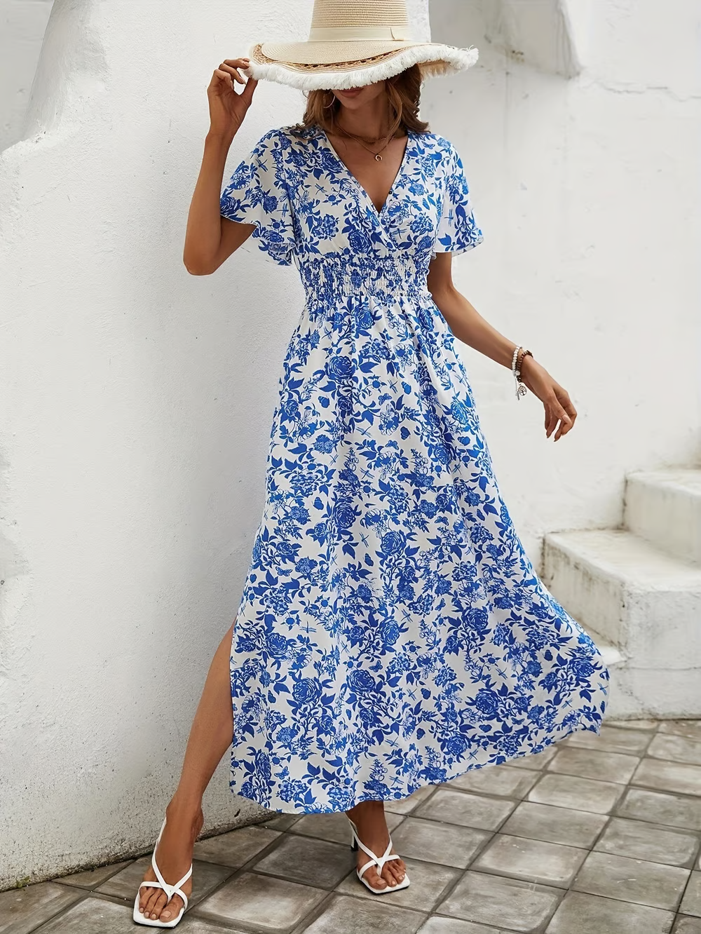 Calista | Damen V-Ausschnitt Blumendruck Maxikleid - Floral - Image 6