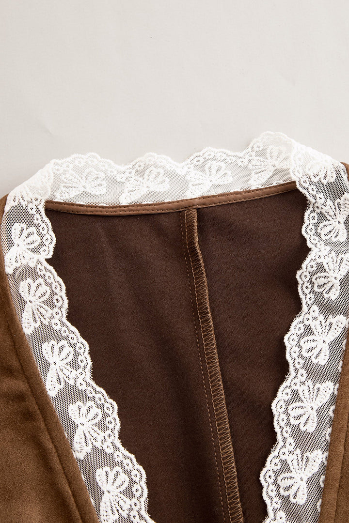 Calliope | Damen Western Langarm Spitzenärmel Bluse - Brown - Image 6