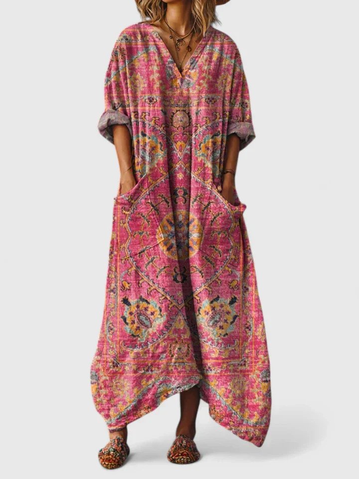 Calypso | Damen Paisley Boho Maxikleid mit V-Ausschnitt - Orange - Image 4