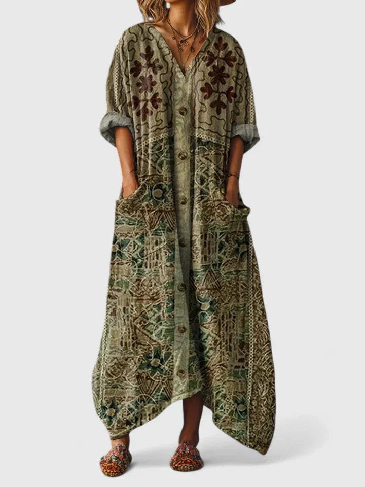 Calypso | Damen Paisley Boho Maxikleid mit V-Ausschnitt - Orange - Image 5
