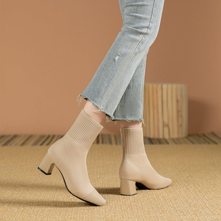 Carina | Damen Strick Ankle Boots mit Blockabsatz - Navy - Image 10