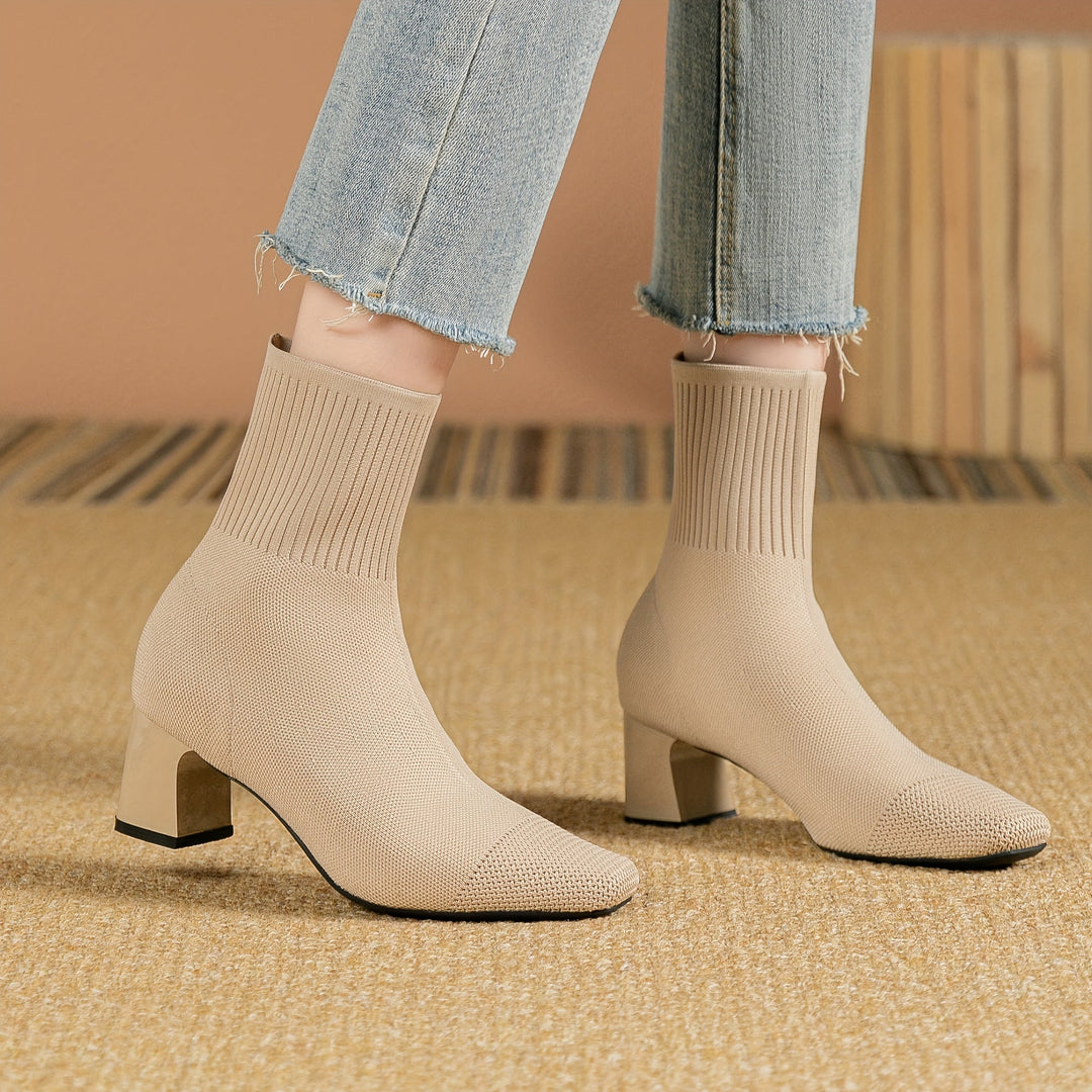 Carina | Damen Strick Ankle Boots mit Blockabsatz - Navy - Image 12