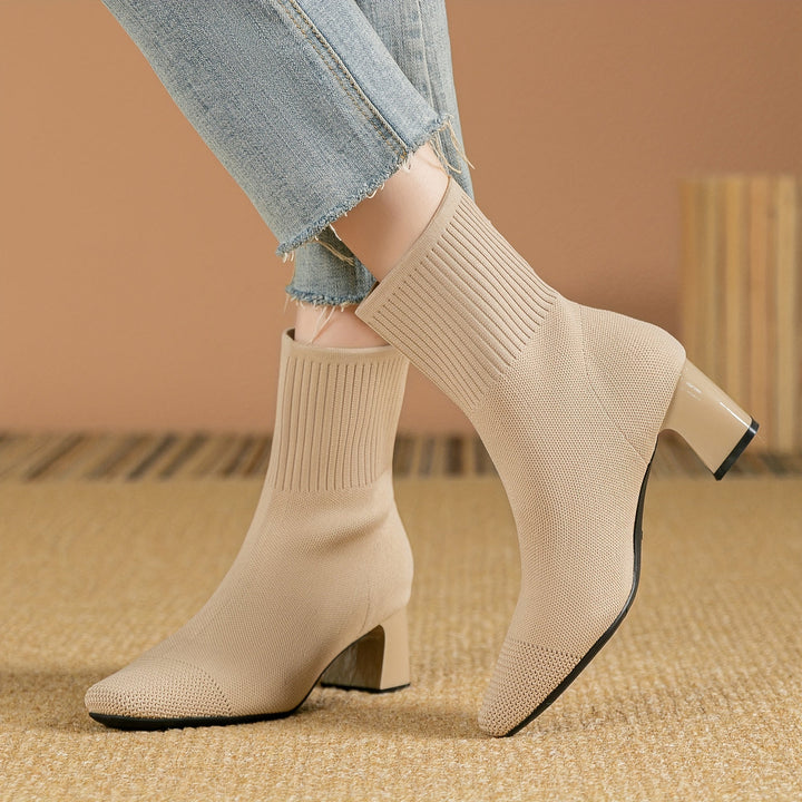 Carina | Damen Strick Ankle Boots mit Blockabsatz - Navy - Image 13