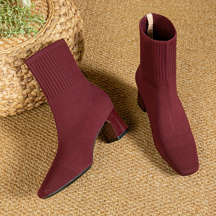 Carina | Damen Strick Ankle Boots mit Blockabsatz - Navy - Image 14