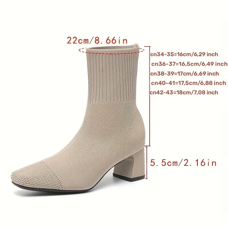 Carina | Damen Strick Ankle Boots mit Blockabsatz - Navy - Image 15