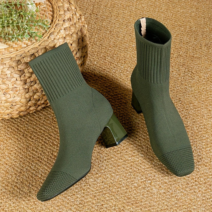 Carina | Damen Strick Ankle Boots mit Blockabsatz - Navy - Image 2