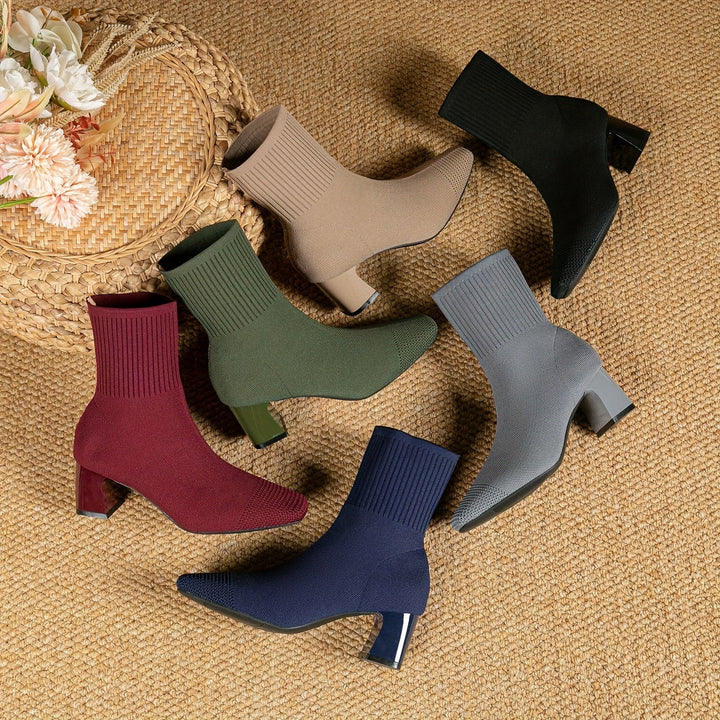 Carina | Damen Strick Ankle Boots mit Blockabsatz - Navy - Image 3