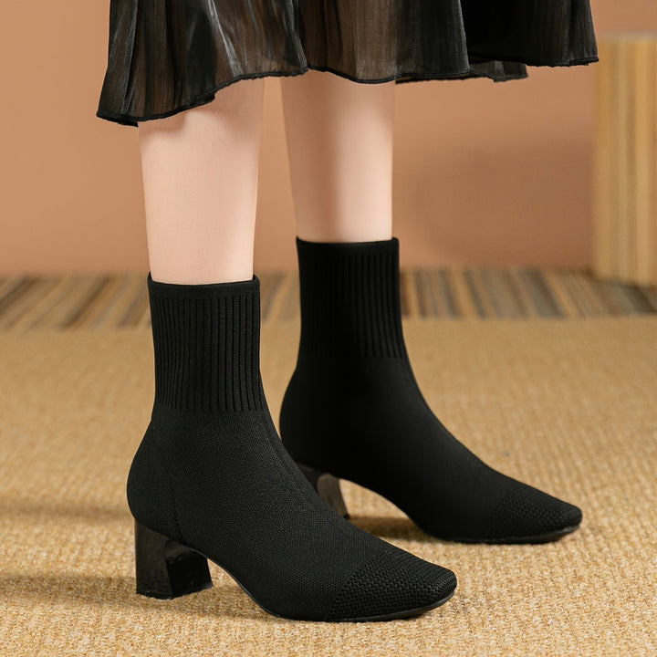 Carina | Damen Strick Ankle Boots mit Blockabsatz - Navy - Image 4